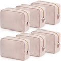6 Seersucker Makeup Bags for Women - Large, Khaki - 8.46 x 5.51 x 3.54 in, 6 Pack