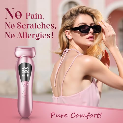 Pink Cordless Electric Razor for Women - Waterproof Bikini & Face Trimmer