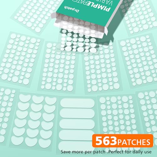 Dr.patch 563 Count Hydrocolloid Acne Patches for Face & Body - Invisible, Large & Small Sizes, Pack of 1
