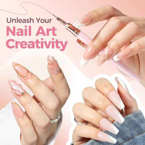 UNA GELLA Nail Art Brushes Metallic, 5 Count Liner Pens Set For Nail Art Gel Polish, Detail Nail Art Design Painting Brush Set For Nails Gel Fine Drawing Nail Tools, Sizes 7/9/11/15/25mm