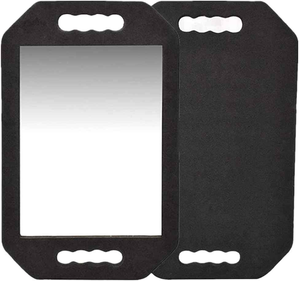 Rimoleur Large Rectangular Hand Mirror with Double Handle, Salon-Grade, Black Foam Frame, 16"L x 9.8"W, Floor Mount, Modern Style