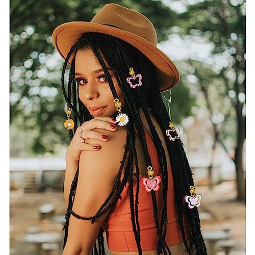 NAISKA Colorful Butterfly Jewelry for Hair Braid Clips Daisy Braid Dreadlocks Charms Accessories Spring Braid Pendant Hair Cuffs Loc Braid Hair Jewelry for Women and Girls (6PCS)