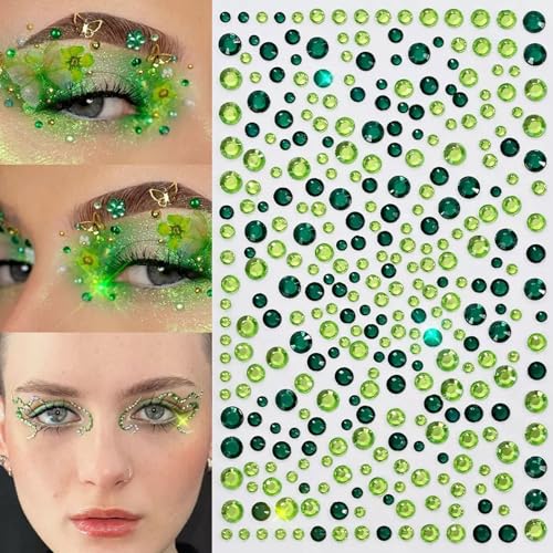 500pcs St. Patrick's Day Face Gems - Green Self-Adhesive Rhinestones