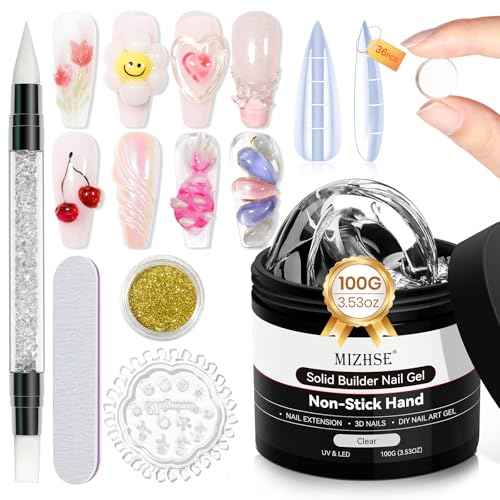 MIZHSE 100g Solid Builder Gel for Nails, Large Capacity Clear 3D Sculpting Gel for Nails, Non-sticky Hand Building Carving Modeling Hard Nail Extension with Silicone 3D Mold Nail Art Salon