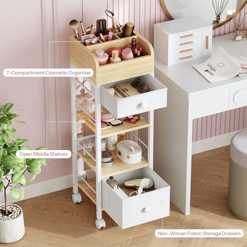 HOOBRO Mobile Makeup Organizer Cart with Fabric Drawers