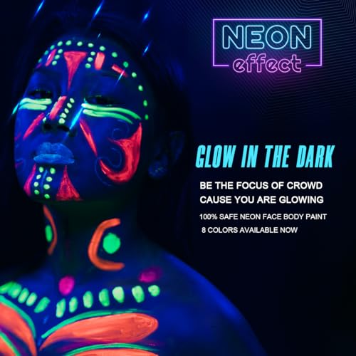 Bowitzki UV Neon Face Body Paint 8 Tubes Glow in Dark