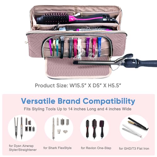 ELCUPA Pink Large Travel Hair & Makeup Organizer Bag with Heat-Resistant Mat