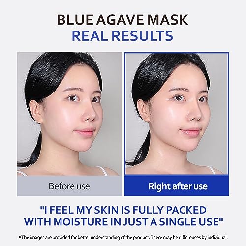 T'ELSE Blue Agave Hyaluronic Acid Mask 25ml*5ea, Watery Sheet Facial Mask with Close Adhesion, Moisturizing Facial Essence with Excellent Hydration, Long-Lasting Moisturizing, Korean Skin Care