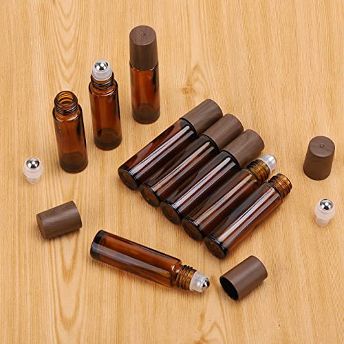 12 Pack Amber Glass Roller Bottles - 10ml Essential Oil & Perfume