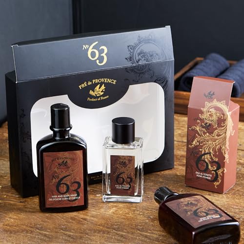 Pre de Provence No. 63 Men¡¯s Gift Set ? Shower Gel, Eau de Toilette & Body Lotion ? 3-Piece Grooming Kit with Masculine Fragrance