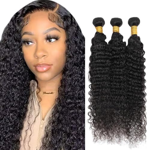 #1B Deep Wave Human Hair Bundles 30 32 34 Inch