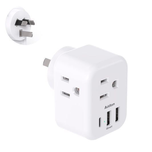 Australia New Zealand Power Plug Adapter, Australia Travel Adapter with 3 American Outlets 3 USB Charging Ports (1 USB C), Type I Plug Adapter for US to Australia, Argentina, China