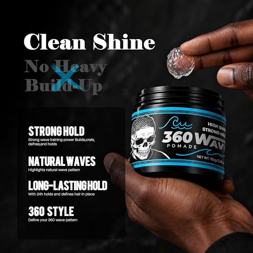 Guxelle 360 Wave Pomade for Black Men - Strong Hold Water-Based Hair Styling Cream, 150g