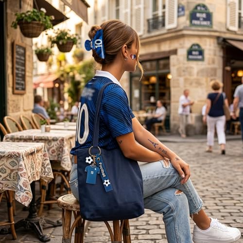 TOCESS France Soccer Tribute Gift Bundle for Women & Girls - Jersey-Shaped Hair Claw, No. 10 Keychain & Flag Tattoos - Navy