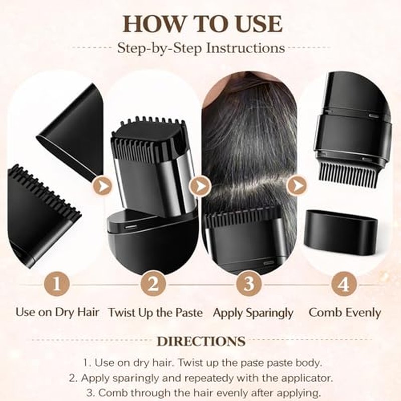 2-in-1 Hair Color Stick & Comb - Waterproof Root Touch-Up (Black)