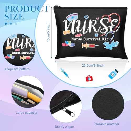 Photect 6 Pieces Nurse Makeup Bags Nurse Canvas Cosmetic Bag Survival Kit Travel Pouch Bag Gift for Women Girls Nurses School Practitioner Supplies(Black)