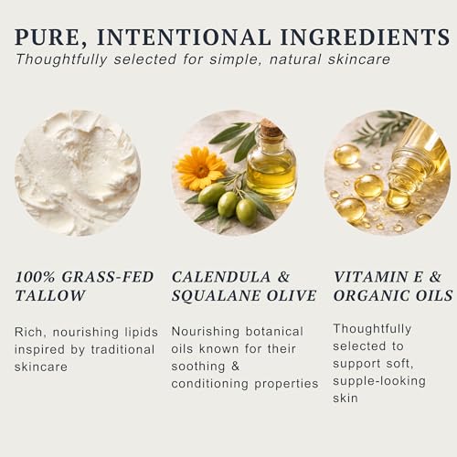 CalmGlow Grass-Fed Tallow Cream ? Natural Face & Body Moisturizer for Dry, Sensitive & Acne-Prone Skin ? Barrier Repair Butter with Lavender & Vanilla ? 2oz
