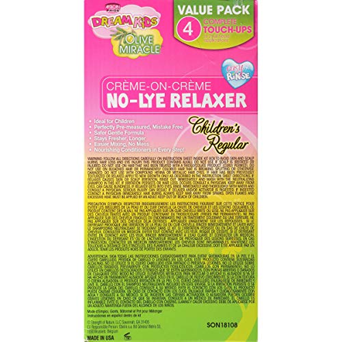 African Pride Dream Kids Olive Miracle (4) Touch-Up Relaxer Kit, Regular - Helps Strengthen & Protect Hair, Contains Olive Oil to Seal in Moisture, 1 Kit