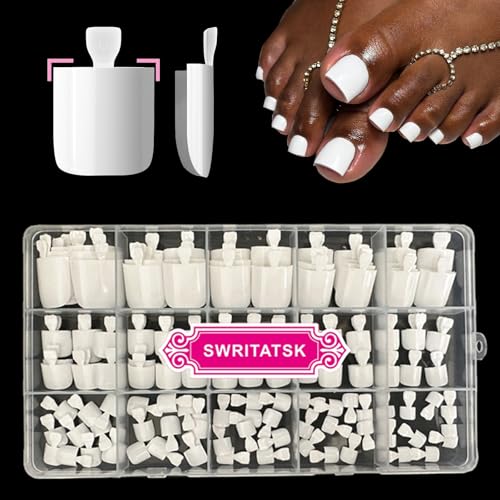 SWRITATSK White Press On Toenails - 150pcs, 15 Sizes, Square Tips
