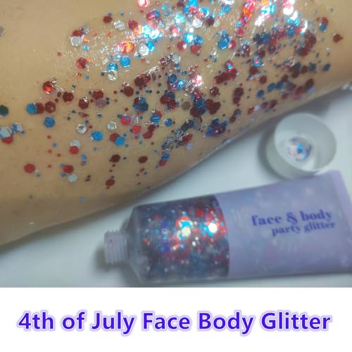 Go Ho 4th of July Patriotic Body Glitter Gel & Accessories Set - Rubber Bracelets Included