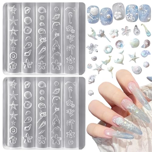 Ocean-Themed Silicone Nail Molds Set - 2pcs Mermaid & Seashell