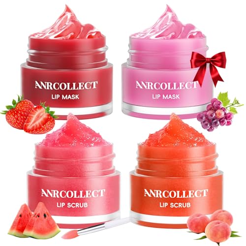 ANRCOLLECT Lip Scrub & Mask Set - 4-Pack Exfoliator & Overnight Balm