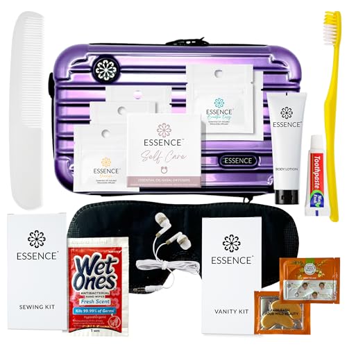 Travel Essentials Kit with Sleep Mask & Toiletries, Purple Case