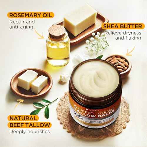 Grass-Fed Beef Tallow for Skin: Whipped Beef Tallow Face Body Moisturizer - All Natural Skincare Tallow Balm for Eczema and Dry Skin 4oz (Unscented)