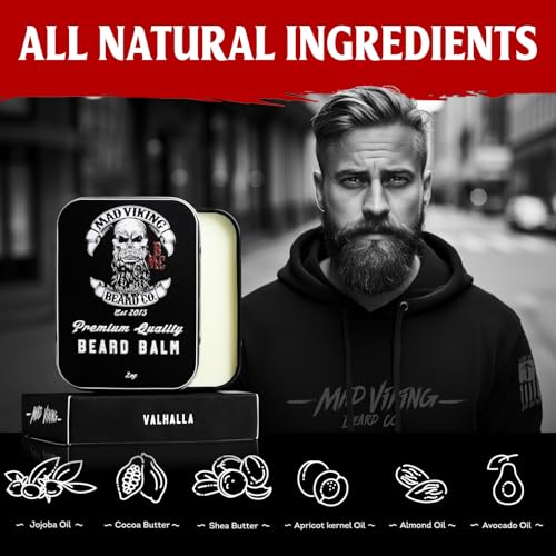 Mad Viking Valhalla Beard Balm ? Non-Greasy Balm to Soften and Style with a Medium Hold - Made with Shea Butter, Beeswax & Premium Oils - Smooth Sandalwood & Vanilla Scent, Made in the USA - 2oz