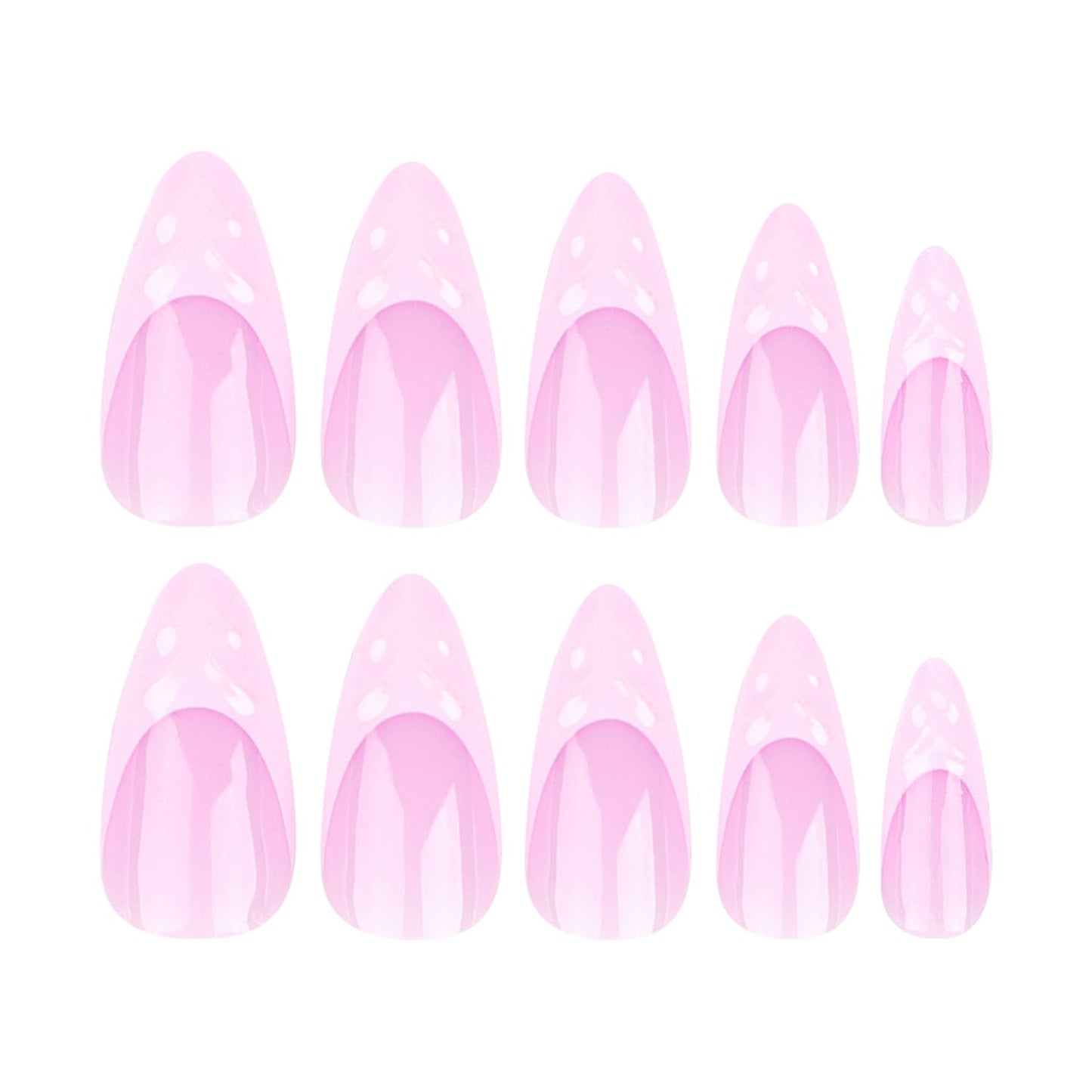 Almond Press on Nails Medium Fake Nails Nude Pink Full Cover Stick on Nails with Water Ripple Designs Glossy False Nails 3D Nail Charms French Tip Nails for Women Girls 24 Pcs