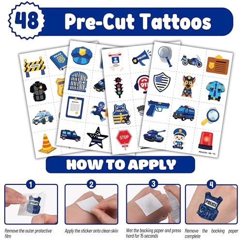 Police Party Favors Set – 48 Tattoos & 24 Slap Bracelets