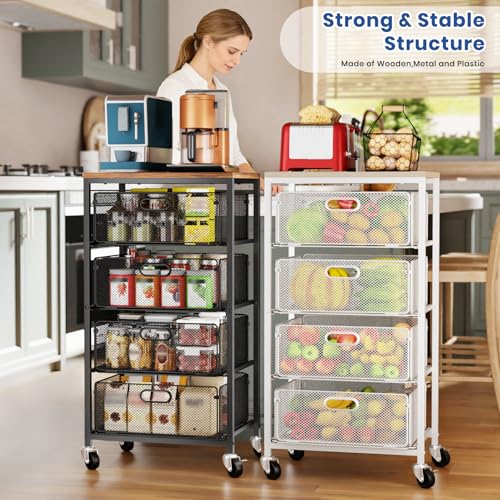 Goovilla 4-Tier Rolling Kitchen Cart with Drawers & Wooden Top