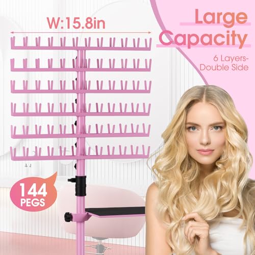 Klvied Braiding Hair Rack 144 Pegs, Adjustable Standing Holder