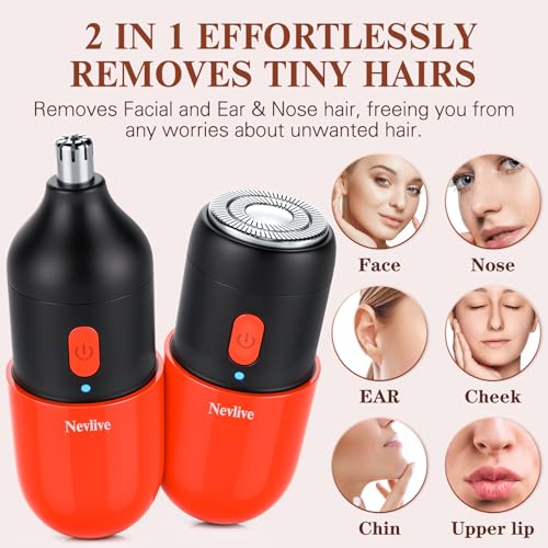 2-in-1 Facial Hair Remover & Nose Trimmer for Women and Men ? USB-C Rechargeable Mini Electric Shaver, Waterproof, Dual-Edge Stainless Steel Blades, Painless Hair Removal for Face, Nose, and Body