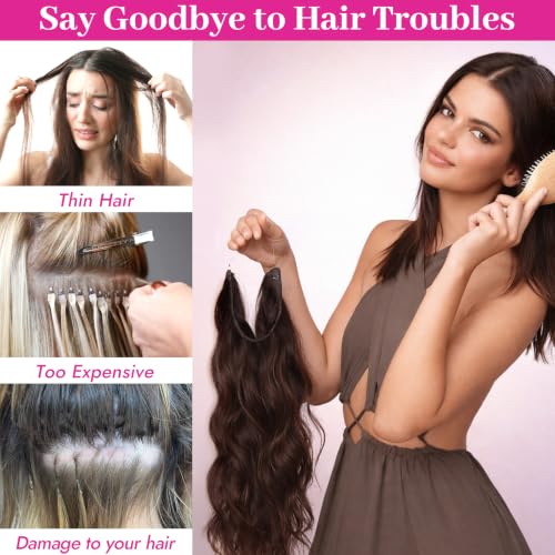 KooKaStyle Invisible Wire Hair Extensions 20 Inch 120g Dark Brown