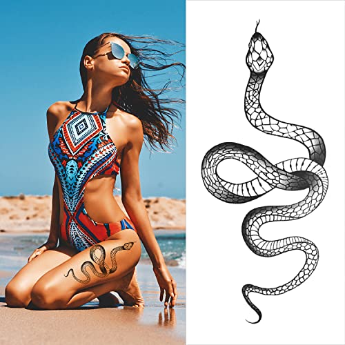 3 Sheets Yeahgoshopping Realistic Big Size Black Snake Waterproof Temporary Tattoo Stickers For Women Men Body Art Waist Decals Fake Tattoo