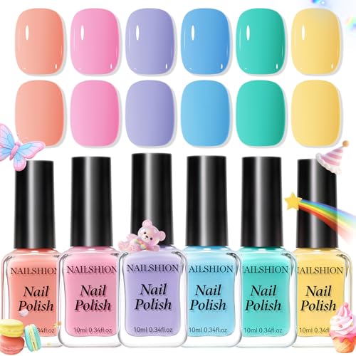 Pastel Nail Polish Set - 6 Colors Quick-Dry Non-Gel