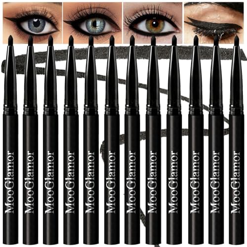 MooGlamor 12-Piece Black Waterproof Gel Eyeliner Pencil Set
