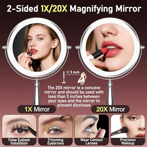 9-Inch Makeup Mirror with Lights & 20X Magnification - 5000 mAh