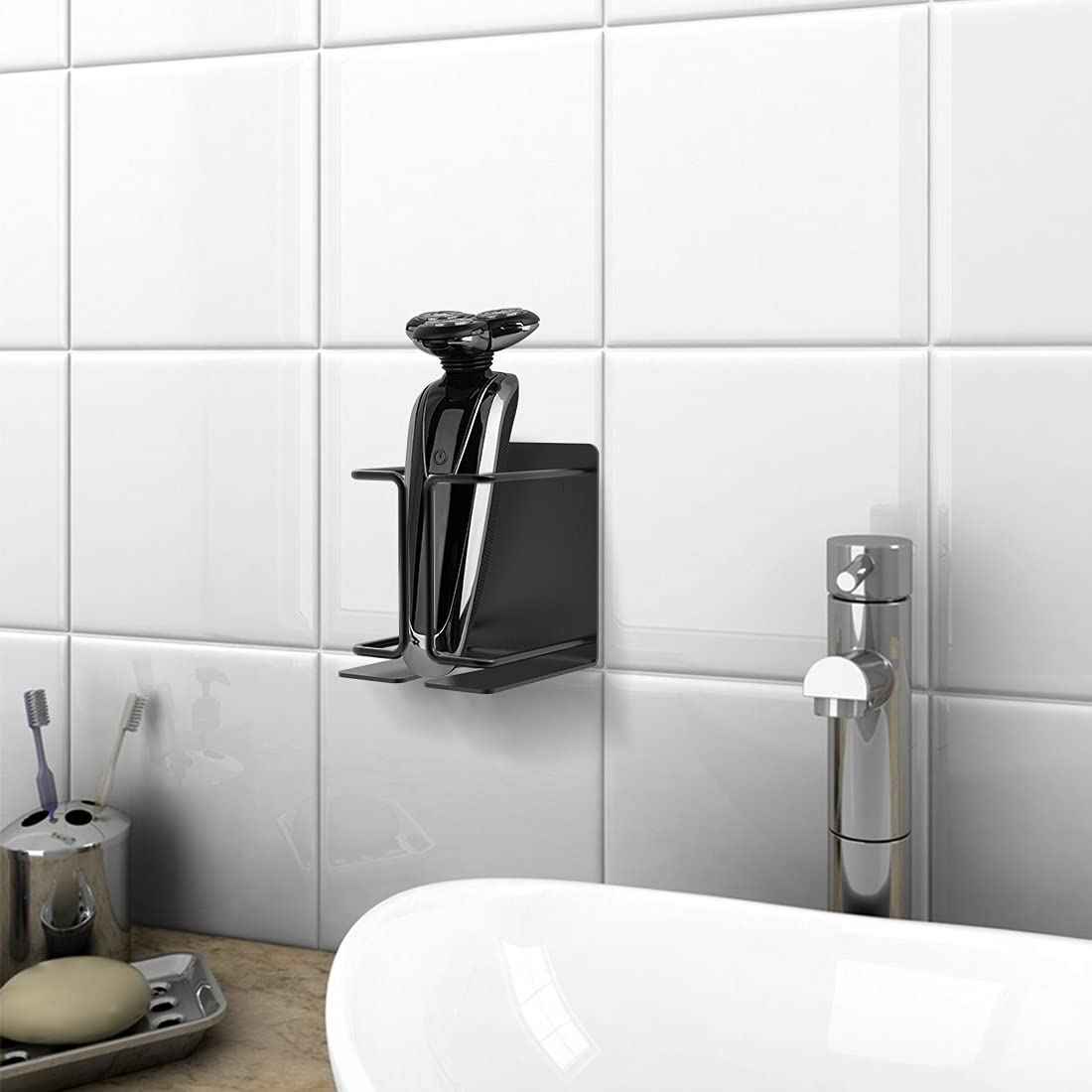 Linkidea Electric Razor Holder Wall Mount, Razor Hanger, Stainless Steel Electric Shaver Bathroom Holder Compatible with Philips Shaver 2400, Norelco Series 9, Series 7 (Black)
