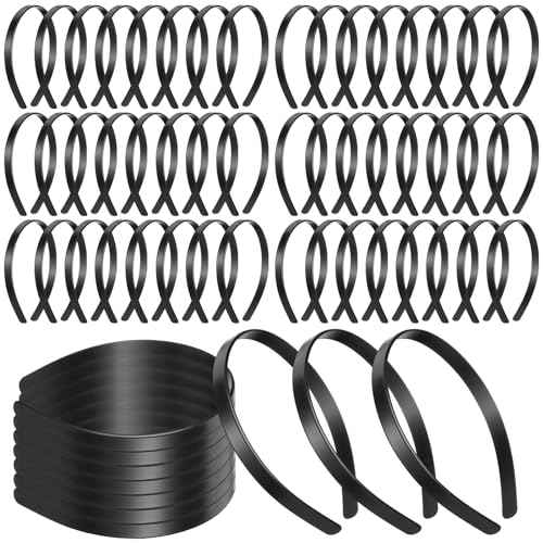 Hotop 100 Pcs Plastic Headbands Bulk 1 Inch Wide Craft No Teeth Plain Headbands DIY Hair Band Accessories for Girls Women (Black,1/2 Inch Wide)