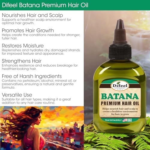 Difeel Batana Premium Hair Oil 2.5 oz. - Batana oil for Hair growth, Restores Moisture & Strengthens Hair