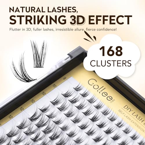 Lash Clusters 168Pcs Cluster Lashes D Curl Lash Clusters Mix 8-16mm Individual Eyelashes Clusters Wispy DIY Eyelash Extension Thin Band Soft to Use at Home (0.07D-D-Mix8-16)