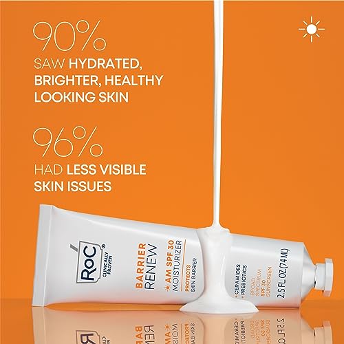 RoC Barrier Renew Day Cream with SPF 30, Moisturizer with Ceramides & Prebiotics to Protect Skin Barrier, (2.5 oz) with Retinol Eye Cream Packette