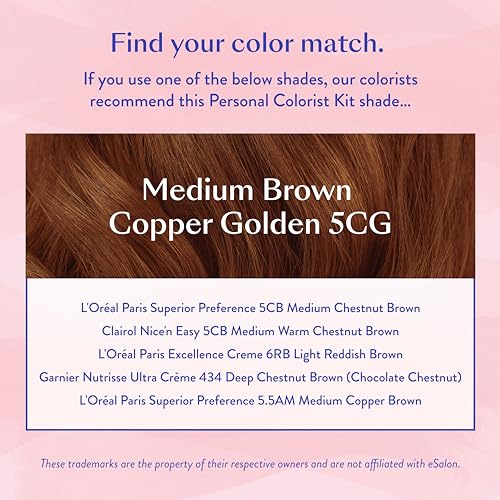 eSalon Permanent Hair Color Kit - Medium Brown Copper Golden 5CG, Ammonia-Free, Gray Coverage