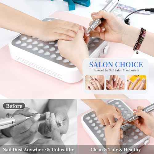 ANGNYA Nail Dust Collector with Lamp,Vacuum Fan Rechargeable Dust Collector with Dust Brush Powerful Brushless Dust Collector for Acrylic Gel Nail Polishing, Perfect for Salon Home Use