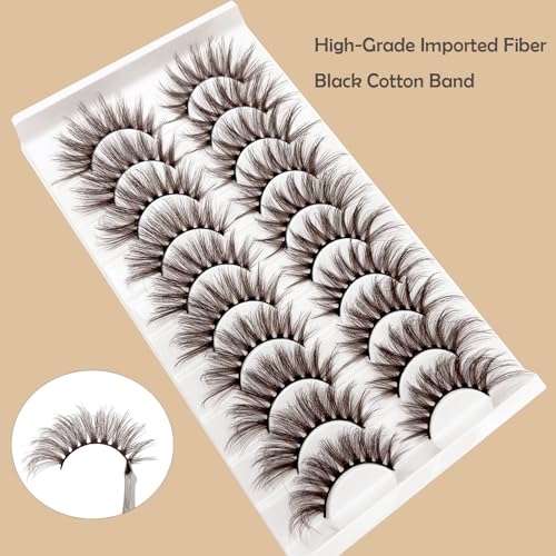 Brown Mink Eyelashes 10 Pairs - Wispy Fluffy 3D Strip Lashes