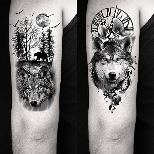 8-Pack Temporary Tattoos - Wolf Skull Moon Designs