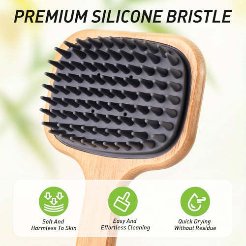 Bath Brush with Long Bamboo Handle, Soft Bristles (21.65 inch)