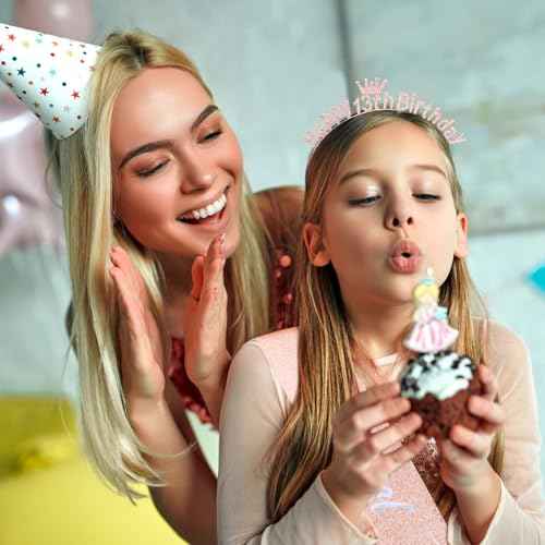 13th Birthday Decorations for Girls Official Teenager Sash 13 Year Old Tiara Crown Headbands Thirteen Hair Band Happy 13th Birthday Gifts for Girls Rose Gold